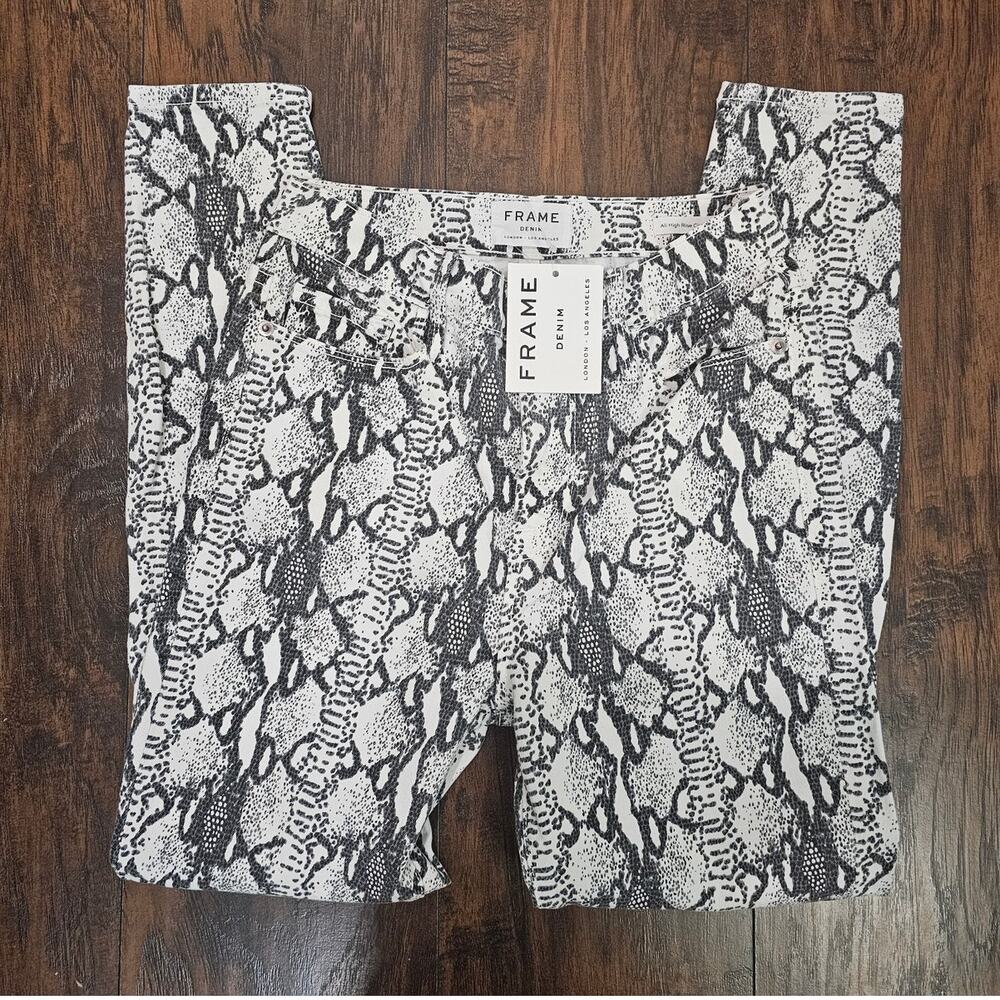 Frame Ali High Rise Python Print Jeans White Black - Size 25